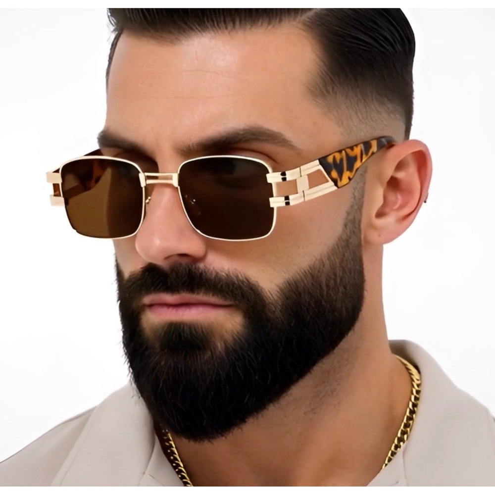 Men Sunglasses Retro Classic Gold Frame Brown Lens Tortoise Accents Lentes Gafas